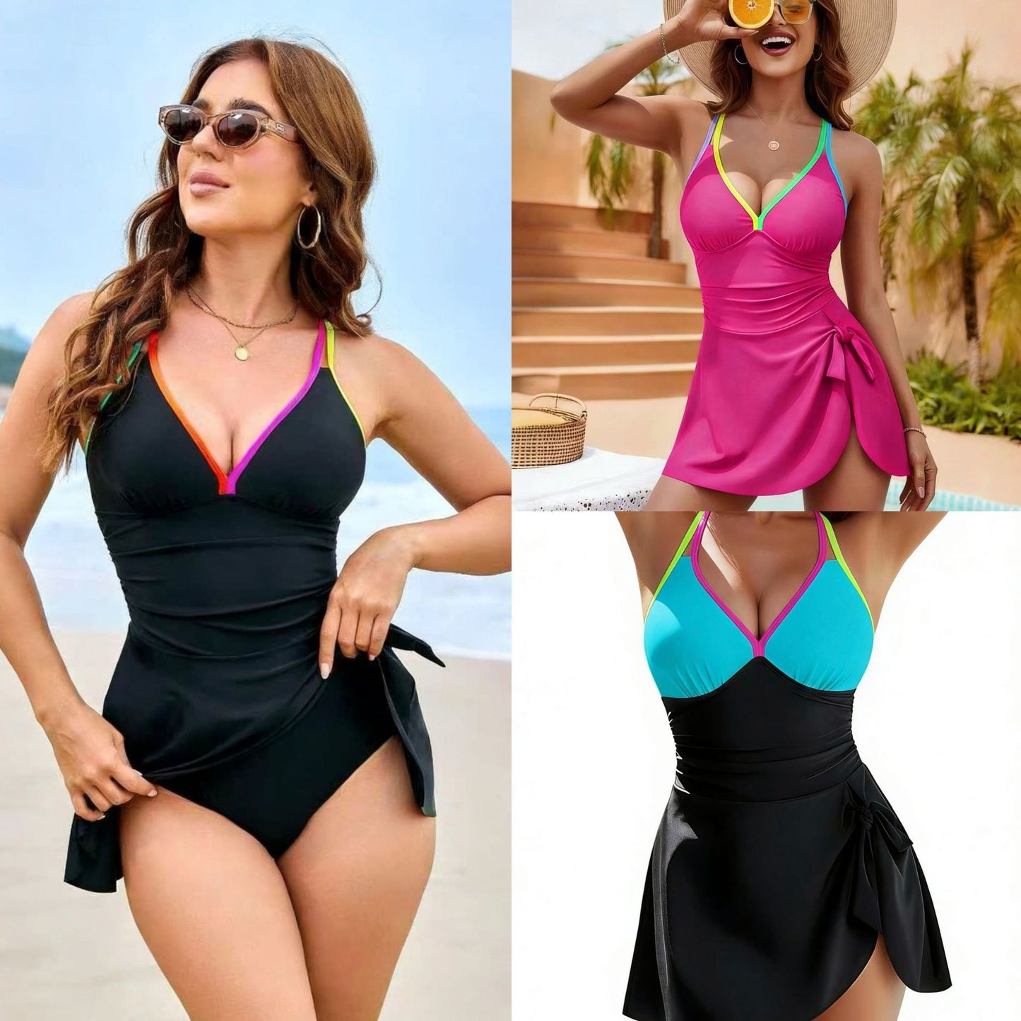 Color blocked one-piece swimsuit bikini