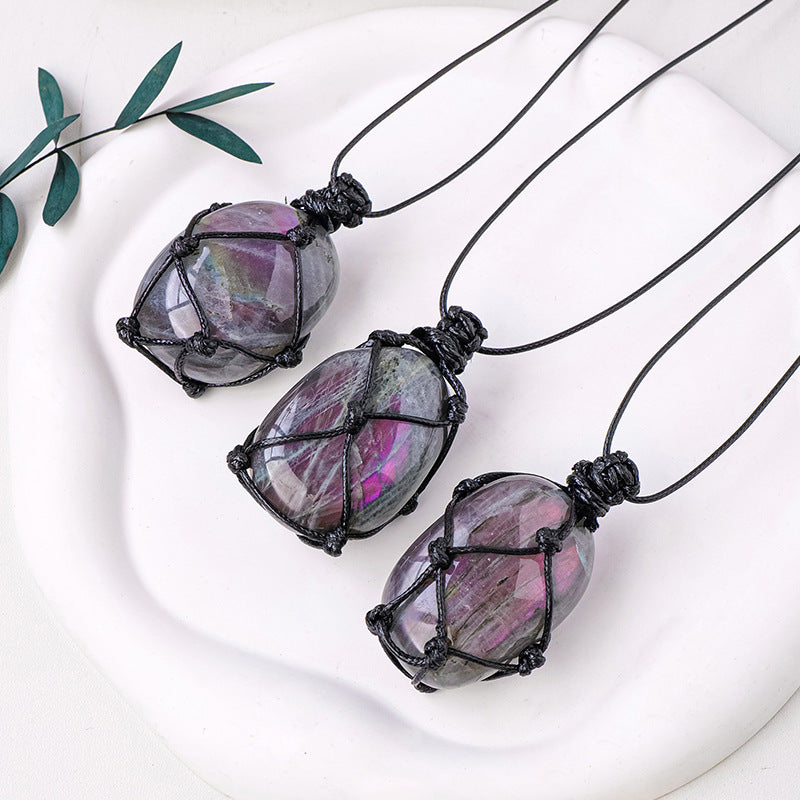 Crystal Mesh Pendant | Purple Light Feldspar, 3-4CM