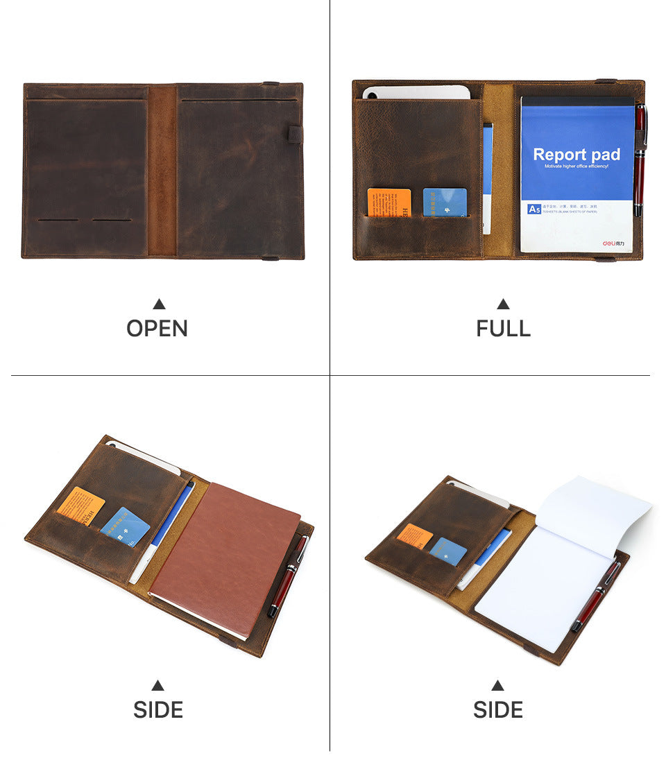 Crazy Horse Leather A5 Paper Notebook Multi-function Protective Sleeve