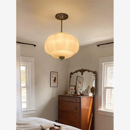 Copper Pendant Lamp | Vintage Pumpkin Glass Design