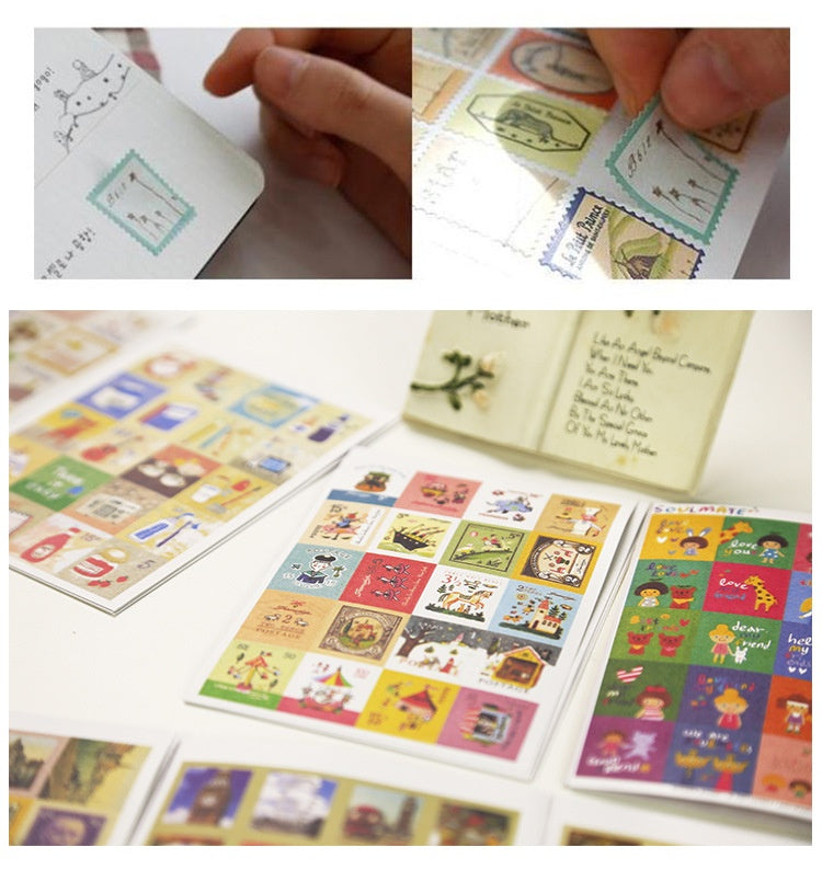 Hand Painted Paris London Stamp Stickers Journal Diary Decorations