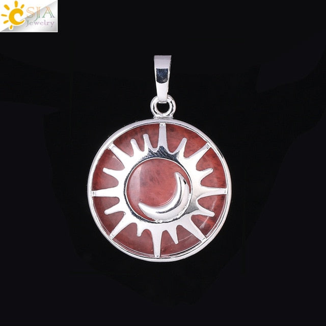 CSJA Sun & Moon Pendant Reiki Healing Natural Stone Purple White Crystal Quartz Beads for Jewelry Making Necklace