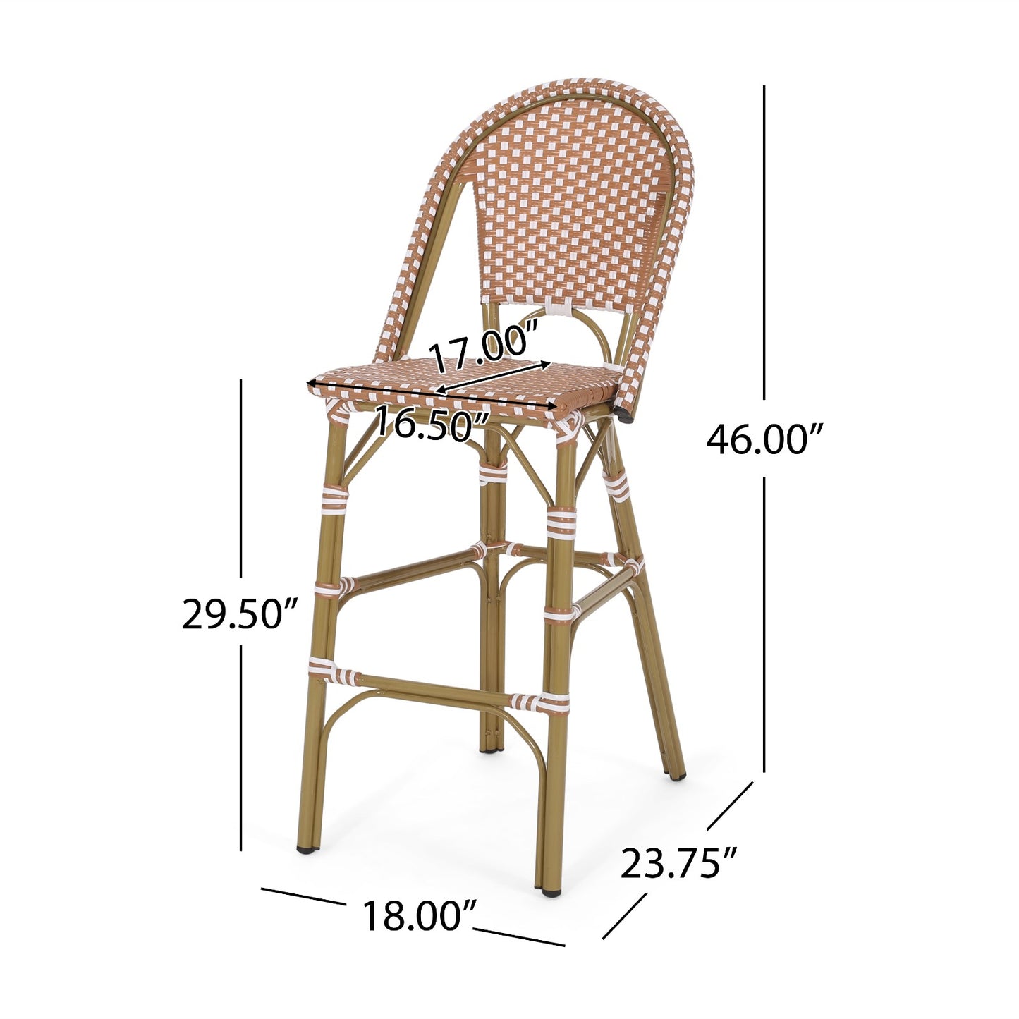 Aluminum Frame Wicker Bar Stool | Rust, Set of 2