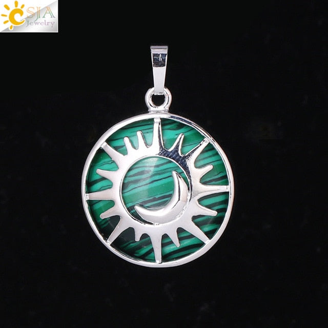 CSJA Sun & Moon Pendant Reiki Healing Natural Stone Purple White Crystal Quartz Beads for Jewelry Making Necklace