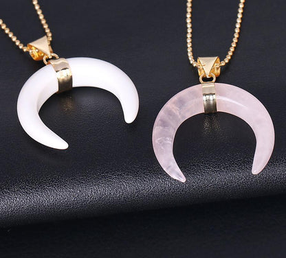 Natural Stone Half Moon Necklace | Purple & Pink