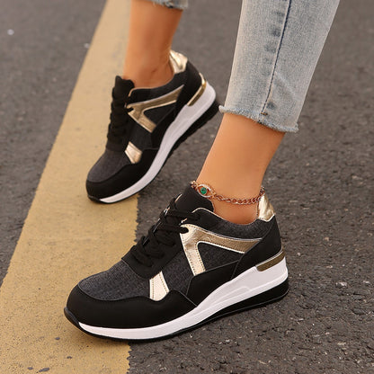 PU Round Toe Retro Sports Shoes | Casual, Thick Sole