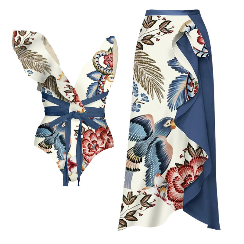 Polyester Floral Bikini Set | One Shoulder, Adult Female
