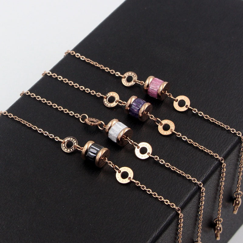 Classic Super Beautiful Roman Number Circle 4 Color Crystal Bracelet Stainless Steel Rose Gold Brand Jewelry Bracelet For Women