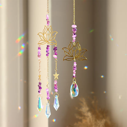 Amethyst Suncatcher | Natural Gravel, Lotus Flower Ornament