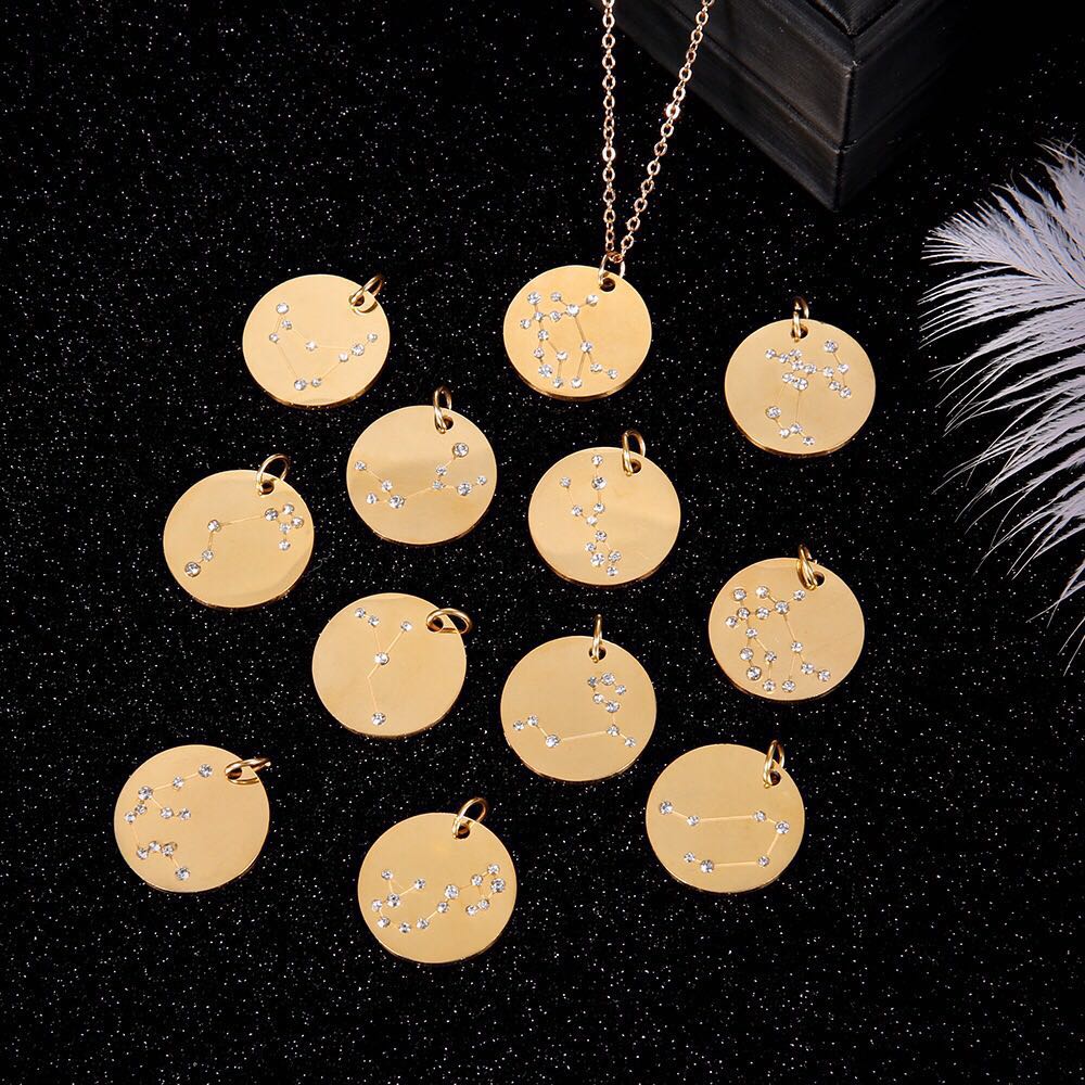 12 constellation stainless steel necklace set Leo Libra Aries Pendant Horoscope Astrology Necklace for men and women
