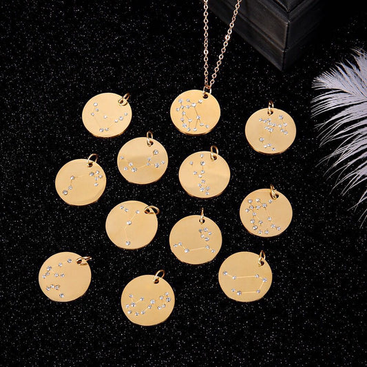 12 constellation stainless steel necklace set Leo Libra Aries Pendant Horoscope Astrology Necklace for men and women