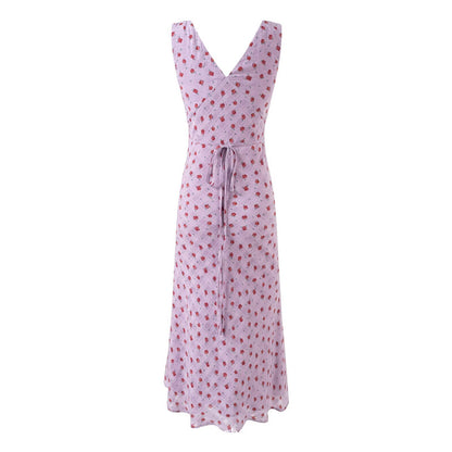 Cotton-Polyester Floral Dress | V-Neck, Sleeveless, Long