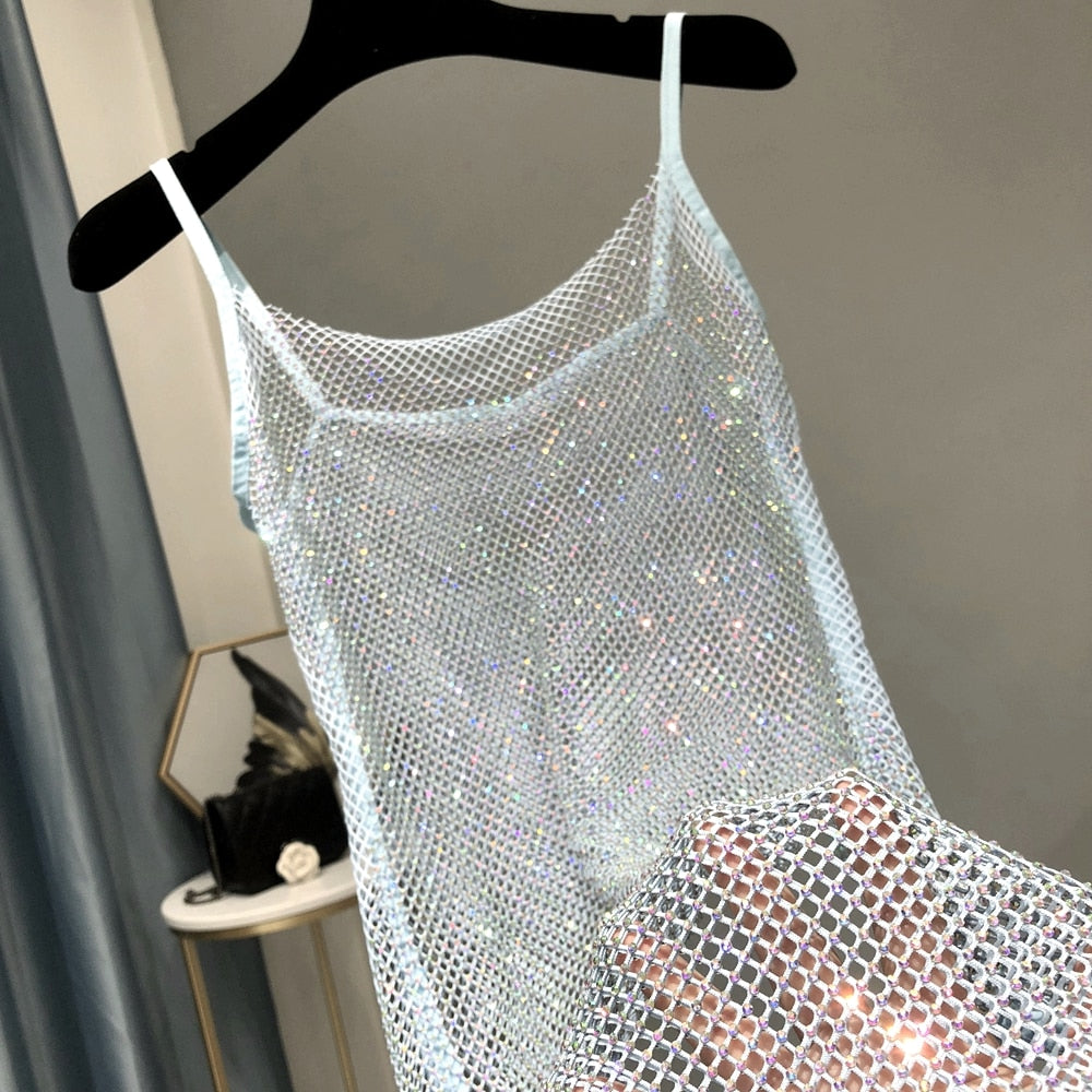 Diamond Crystal Sling Dress | Summer, V-neck, A-line