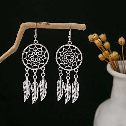 S925 Silver Dream Catcher Earrings | Feather Tassel