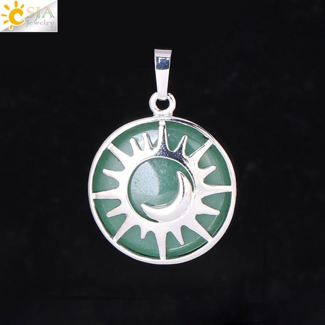 CSJA Sun & Moon Pendant Reiki Healing Natural Stone Purple White Crystal Quartz Beads for Jewelry Making Necklace