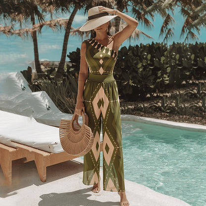 Polyester One-Piece Swimsuit | Halter, Backless, Women