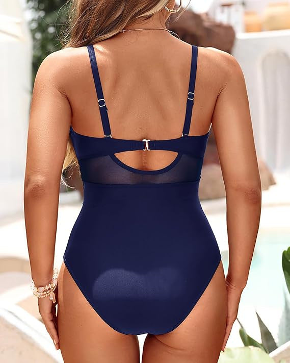 Polyester One-Piece Swimsuit | Pink, Blue, Floral, Striped