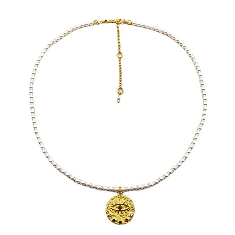 Devil's Eye Inlaid Zircon Freshwater Pearl Necklace Female Trendy Crystal Beads Collarbone Chaine