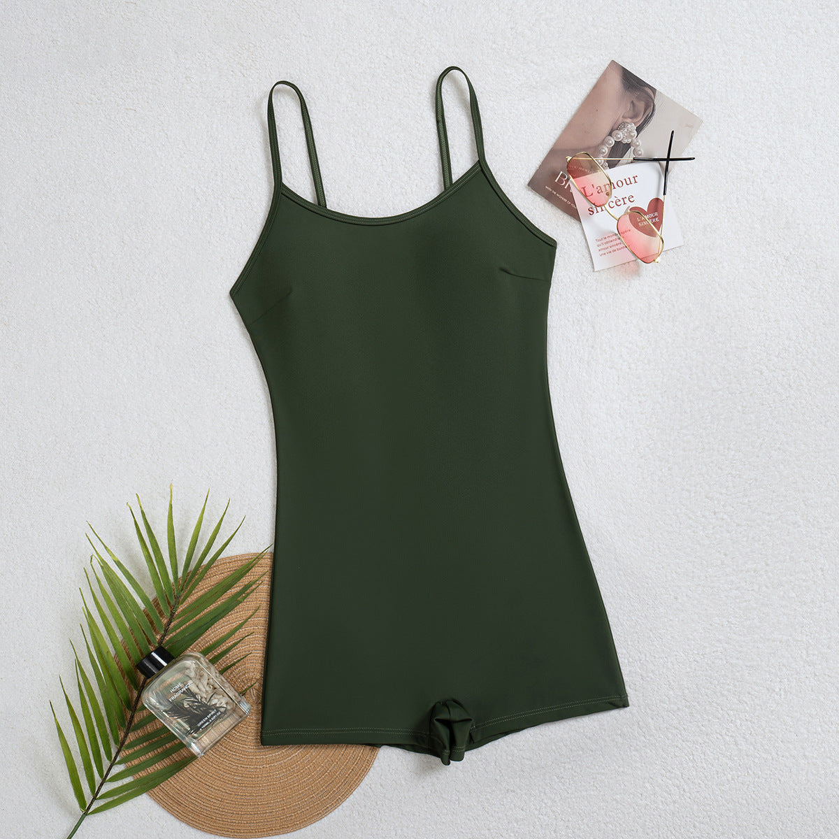 Solid color square shorts sexy one-piece bikini swimsuit for women