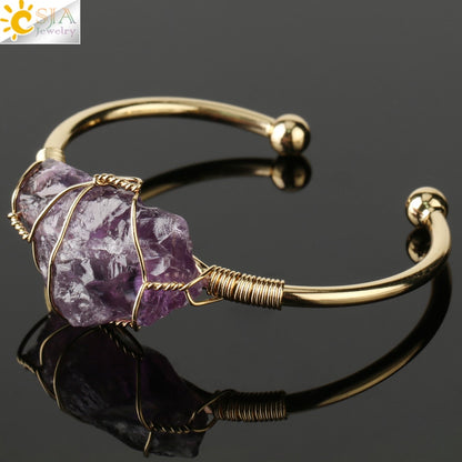 Crystal Quartz Cuff Bracelet | Gold-color, 5.5cm