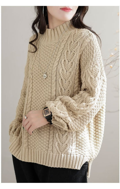 Polyester Pullover Sweater | Black, Reddish Brown, Apricot