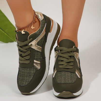 PU Round Toe Retro Sports Shoes | Casual, Thick Sole