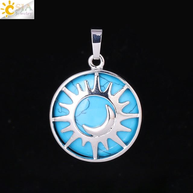 CSJA Sun & Moon Pendant Reiki Healing Natural Stone Purple White Crystal Quartz Beads for Jewelry Making Necklace