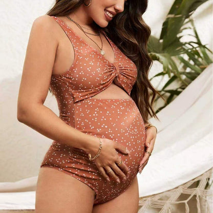 Polyester One-Piece Maternity Swimsuit | Polka Dot, Beige