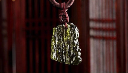 Natural Czech Meteorite Pendant | Rough Green Jewelry
