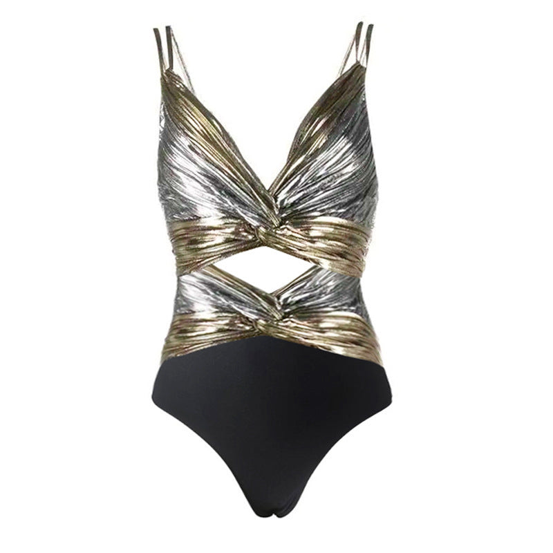 Hollow Out Color-blocked One-piece Swimwear Women's Set Dress Swimwear
