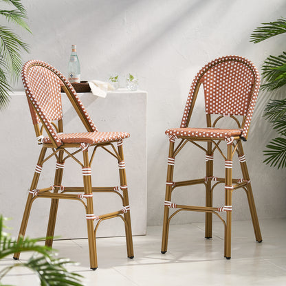 Aluminum Frame Wicker Bar Stool | Rust, Set of 2