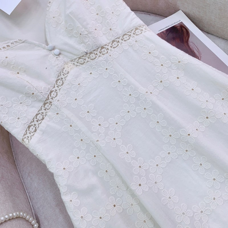 Cotton Resort Tea Dress | Floral, V-neck, Sleeveless
