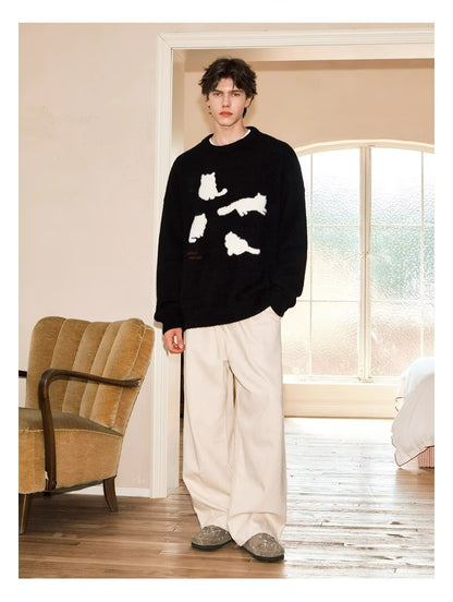 Acrylic Cat Silhouette Sweater | Apricot, Black, M-3XL