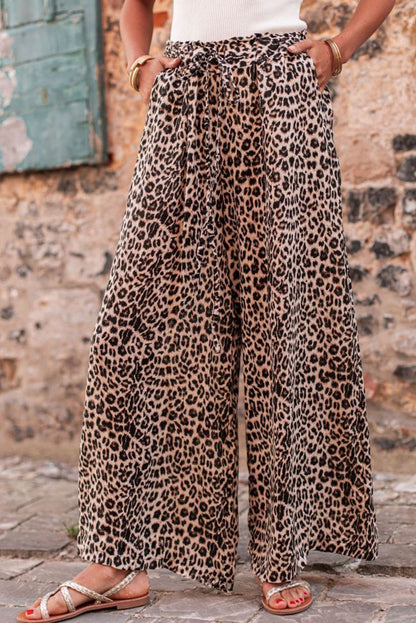 Leopard Wide Leg Pants | Boho Style, 95% Polyester