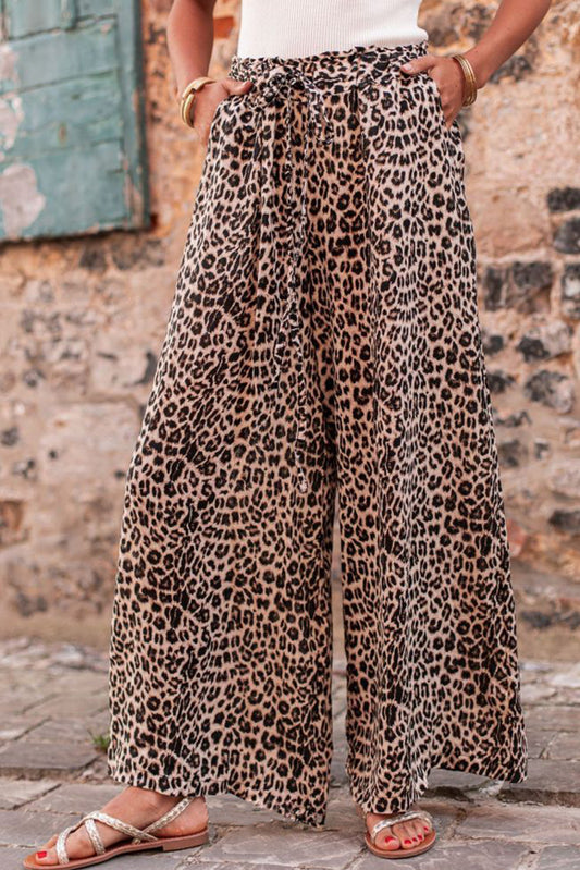 Leopard Wide Leg Pants | Boho Style, 95% Polyester
