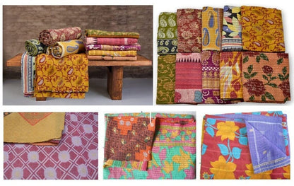 Kantha Quilt | Hand-Stitched Boho Throw from Recycled Saris