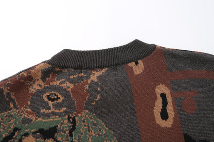 Blended Fiber Jacquard Sweater | Apricot, Green