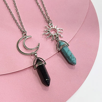 Alloy Crystal Necklace | Retro Sun Moon Design