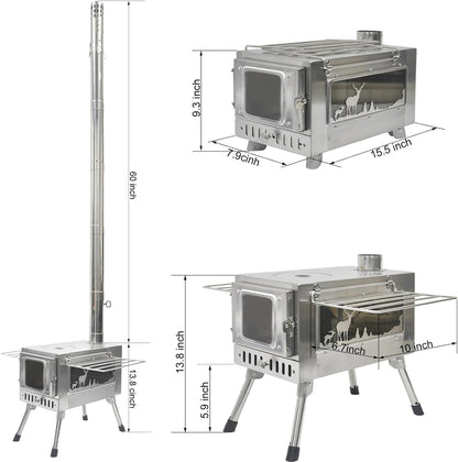 Wood Burning Stove | Portable with Chimney Pipe for Camping