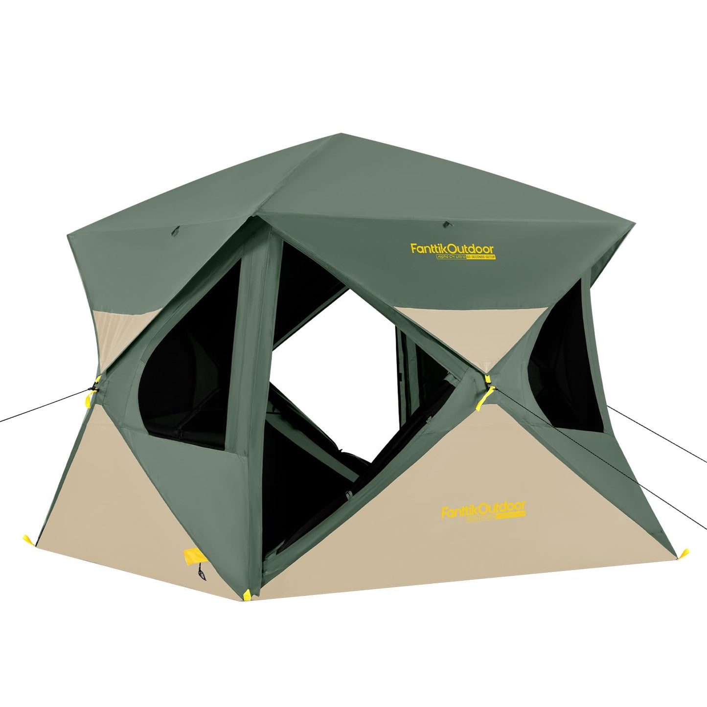 FanttikOutdoor Alpha C4 Ultra Camping Tent 4 Person Pop Up Instant Cabin Setup in 60 Seconds Portable Hub Tent with Rainfly & Windproof for Outdoor Camping & Overlanding