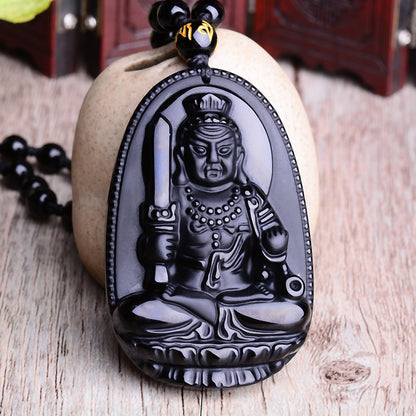 Black Obsidian Pendant Necklace | Six Stars Lucky Amulet