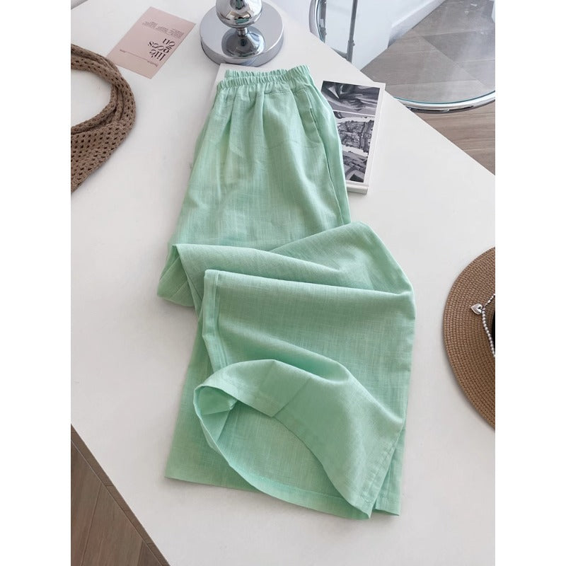 Chinese Style Casual Wide Leg Pants Cotton Linen Breathable Leisure Versatile Long Pants Summer Thin Cool