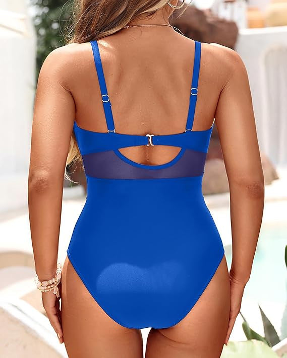 Polyester One-Piece Swimsuit | Pink, Blue, Floral, Striped