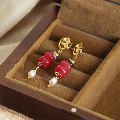 Natural Stone Earrings | Freshwater Pearl Dangle
