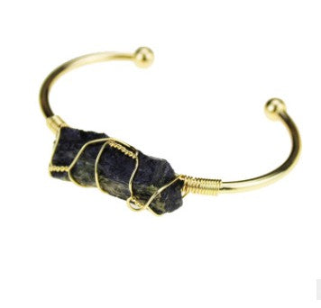 Crystal Quartz Cuff Bracelet | Gold-color, 5.5cm