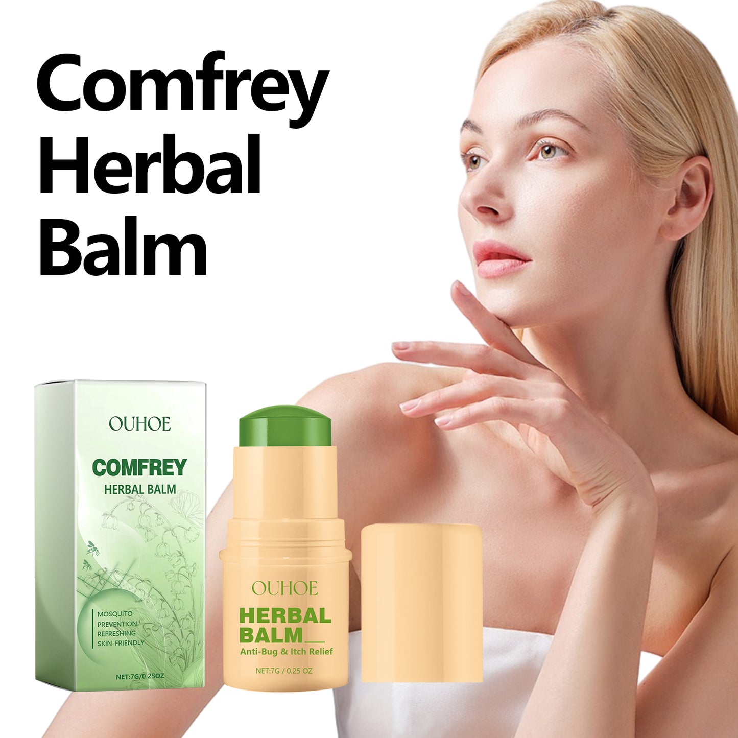 OUHOE Comfrey Herbal Balm, Relieve Skin Mosquito Bites Itch Relieving Itching Repair Cream Bar For External Use Only