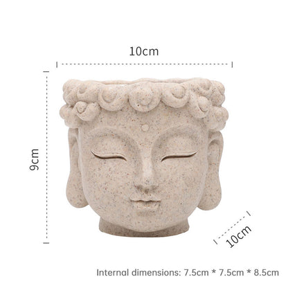 Resin Buddha Head Flower Pot | Small Succulent Planter
