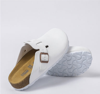 Genuine Leather Sandals | Round Toe, Black Buckle
