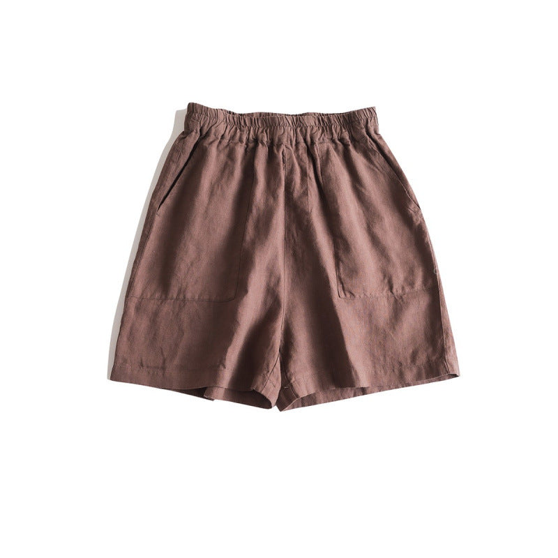 Washed Pure Linen Loose Shorts Simple Literary Comfortable Versatile Strolling Leisure Cool Five-Quarter Pants for Women Summer