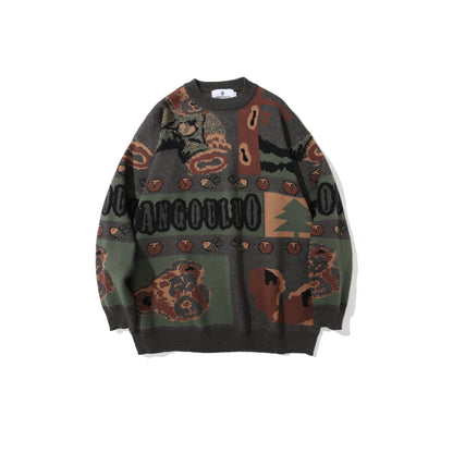 Blended Fiber Jacquard Sweater | Apricot, Green